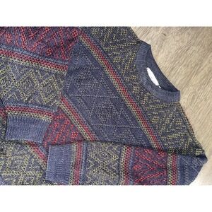 Saturdays Mens M Sweater Blue Excellent Vintage 90s Geometric Knit Crewneck